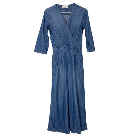 Cloth & Stone Anthropologie Denim Chambray Jumpsuit Womens Size XS Blue Wide Leg - Picture 1 of 16